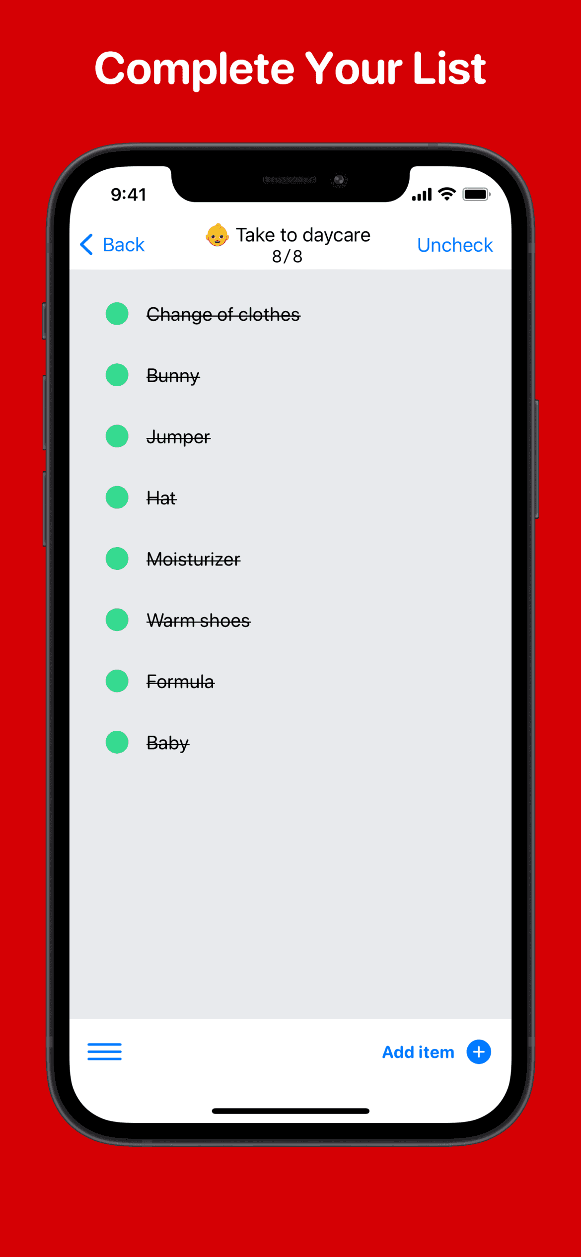 iPhone showing completed checklist